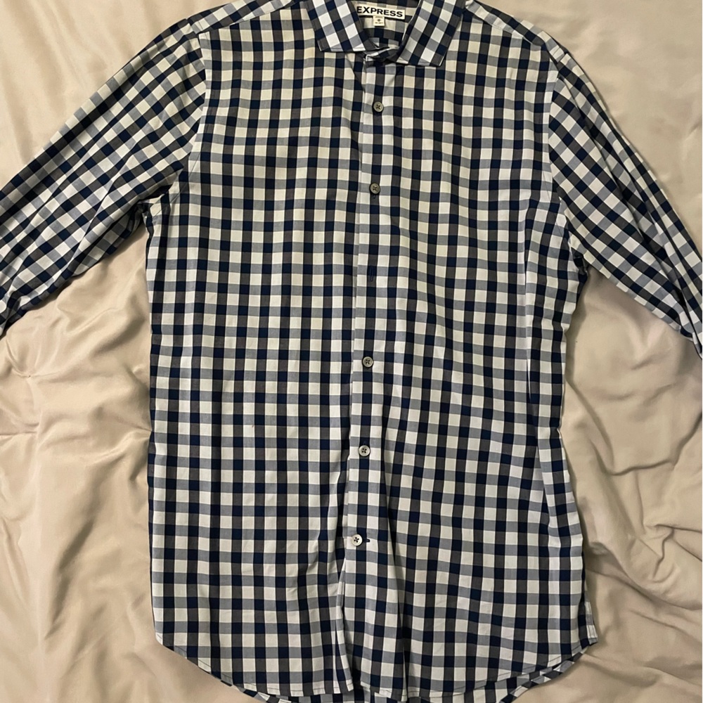 Express Blue Checkered Dress Shirt